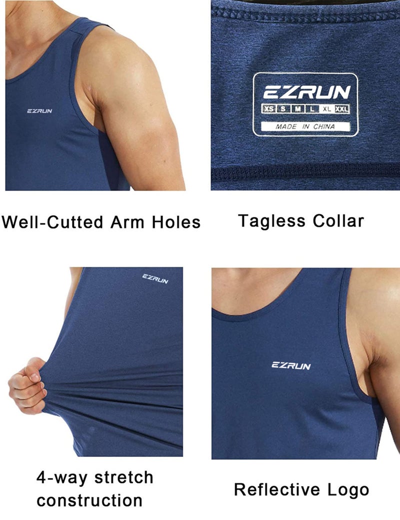 EZRUN تي شيرت تانك سريع الجفاف للرجال EZRUN UPF 50+ قمصان سباحة صيفية للشاطئ لتمارين الجيم واللياقة البدنية بدون أكمام - Image 5